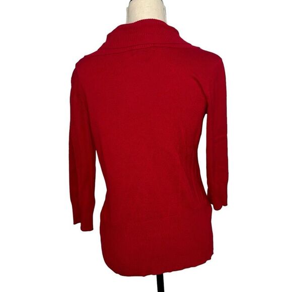 AB studio solid red v neck half sleeve sweater blouse stretchy light weight M - Picture 4 of 10